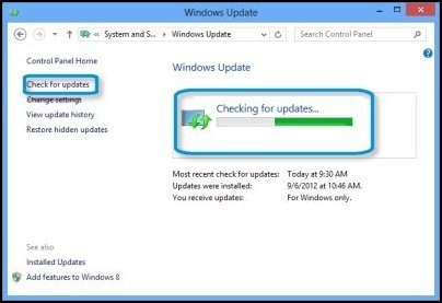 Έλεγχος για ενημερώσεις (Windows 8)