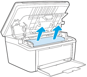 Removing jammed paper from the toner cartridge area
