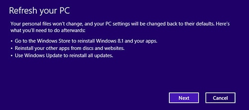 Image of the Refresh your PC screen.