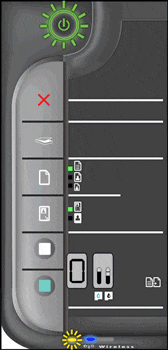 Illustration of the Power button and Attention lights blinking fast for 10 seconds, and then remaining on