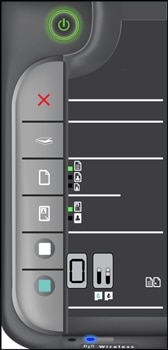 Illustration of the control panel with the Wireless button indicator light on