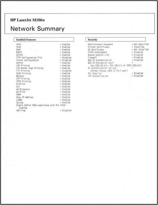 Example of the second page of the Network Summary