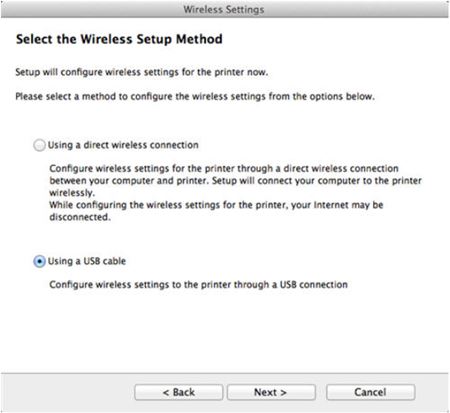 Image shows selecting the wireless setup method for Mac computers