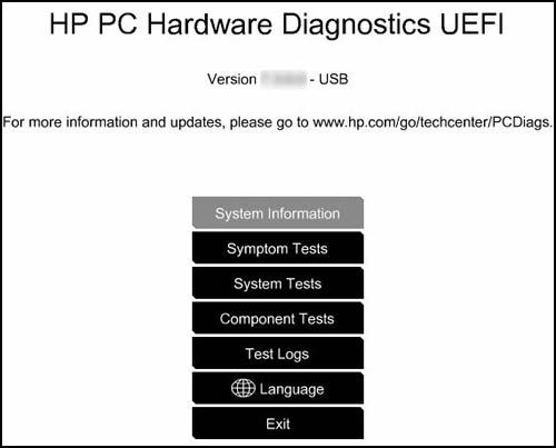 HP PC Hardware Diagnostic UEFI 화면