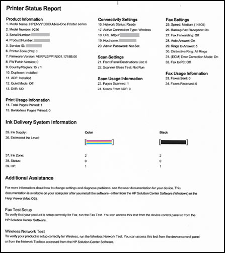 Example of a Printer Status Report 