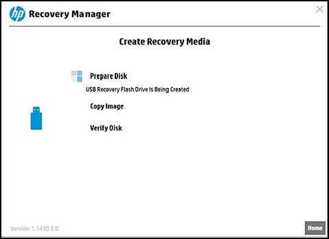 Create Recovery Media preparing the disk, copying image, and verifying disk