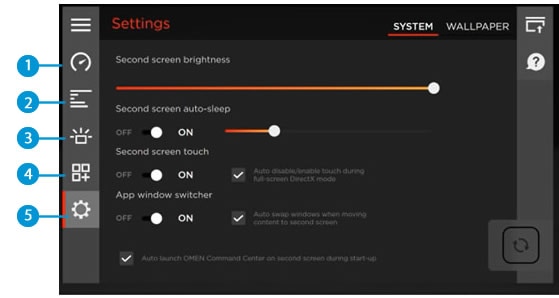 Adjusting screen brightness, auto-sleep, touch settings, and the screen switch  settings