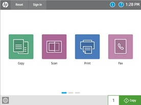 Control panel for printers running FutureSmart 4 firmware 