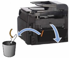 Image: Remove and discard the packing material from the rear of the printer.