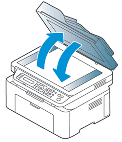 Lifting the scanner lid to remove packing materials, and then closing it