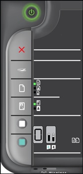 Illustration of the control panel with the Wireless button indicator light off