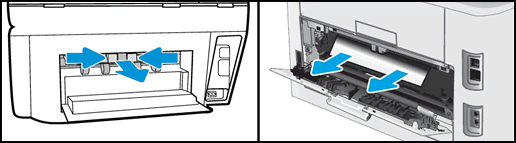 Exemplo de remoção da tampa do trajeto do papel e remoção de um congestionamento pela porta traseira
