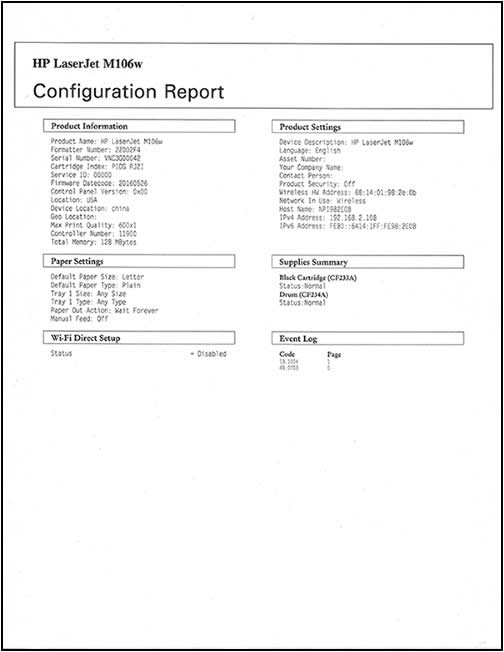 Ejemplo de informe de configuración
