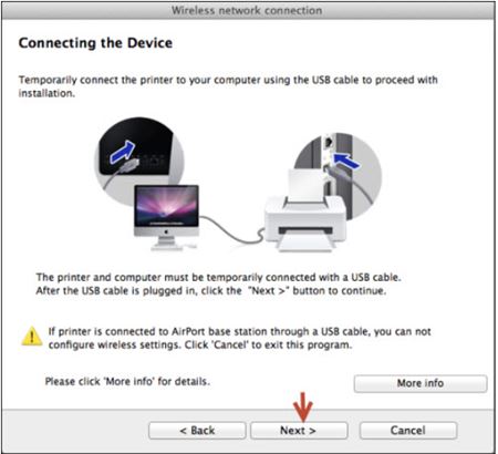 Image shows the computer and the printer connected through a USB cable