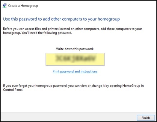  [このパスワードは、ホームグループに他のコンピューターを追加するために使用します] ウィンドウにパスワードが表示されます