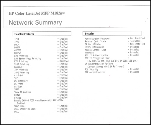 Example of a Network Summary page