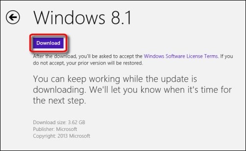 Windows 8.1 下载页面，“下载”用红色圈出
