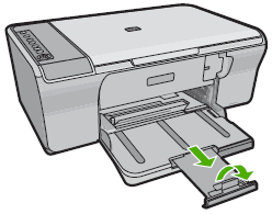 Image of lowering the paper output tray, and then pulling out the tray extender