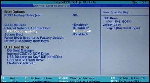 Boot Options menu