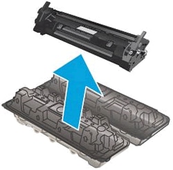 Removing the toner cartridge from the packaging shell