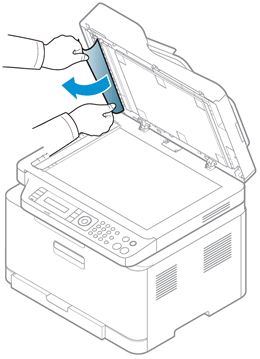 Removing any jammed paper from behind the white backing of the scanner lid.