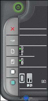 Illustration of the control panel with the Wireless button indicator light blinking slowly