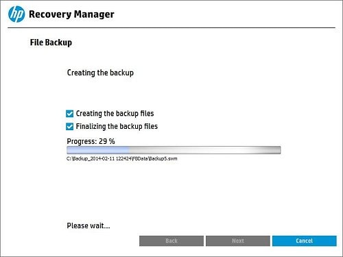 Displaying the progress of the file backup