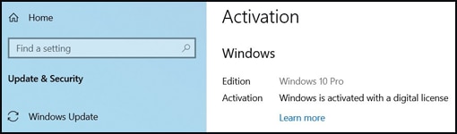 Activating Windows with a digital license