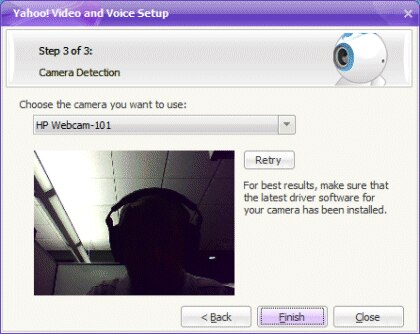 图片：“Yahoo 相机检测设置”界面。