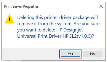 Image: Print Server Properties message