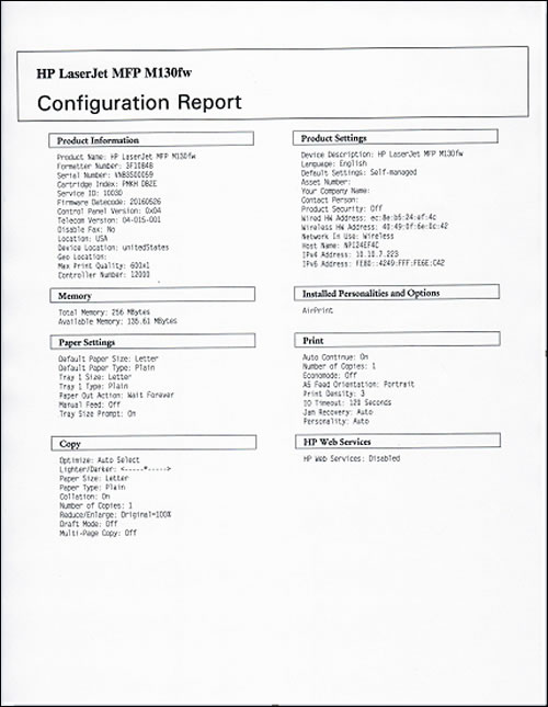 Example of a Configuration Report