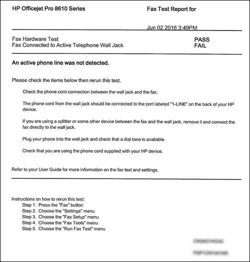 Example of a Fax Test Report