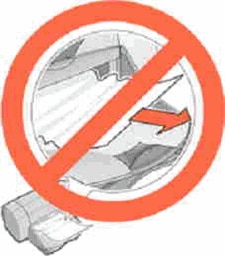 Graphic: Do not remove jammed paper from the front of the printer