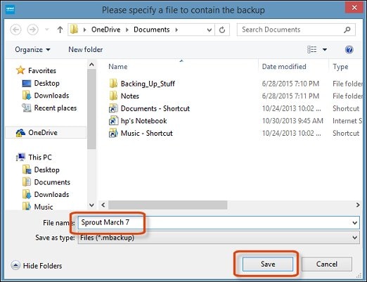 Specifying a backup file