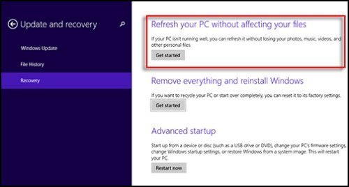 Image of Refresh your PC without affecting your files selected