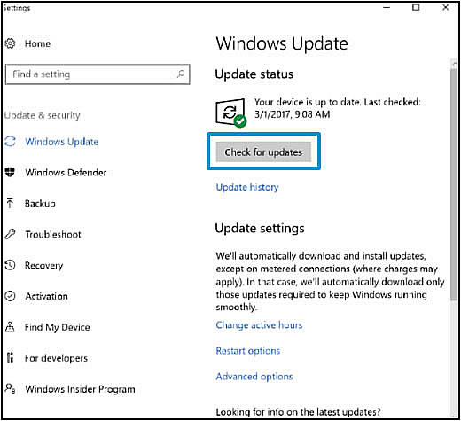 Έλεγχος για ενημερώσεις (Windows 10)