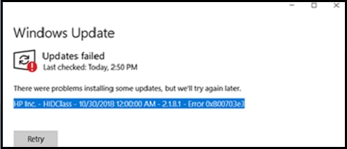 “Windows Update 失败”错误消息