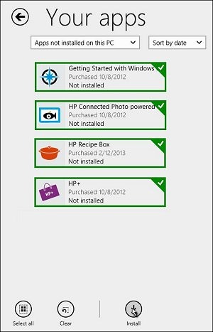 The Your apps screen, with a list of apps selected for installation