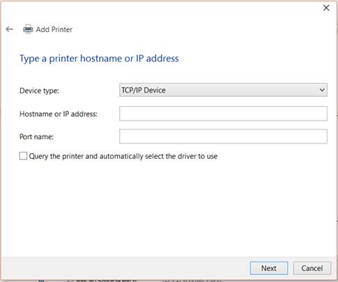 Image: Type a printer hostname or IP address